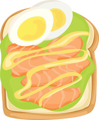 Salmon toast cartoon doodle illustration on transparent background.
