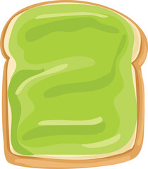 Green pandan custard on toast cartoon doodle illustration on transparent background.
