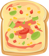 Scrambled eggs with toast cartoon doodle illustration on transparent background.
