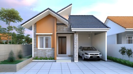 Modern House Design with Garage and Car