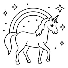 Unicorn and rainbow in a dreamy night sky,