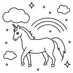 Unicorn and rainbow in a dreamy night sky,