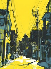 Yellow Alleyway Illustration Of A Narrow Street In Japan