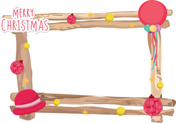 Christmas party wooden frame illustration on transparent background.

