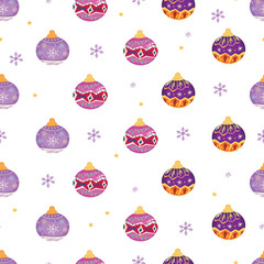 Purple christmas ball seamless pattern background.
