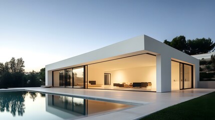 Fototapeta premium Modern House with Pool and Glass Walls