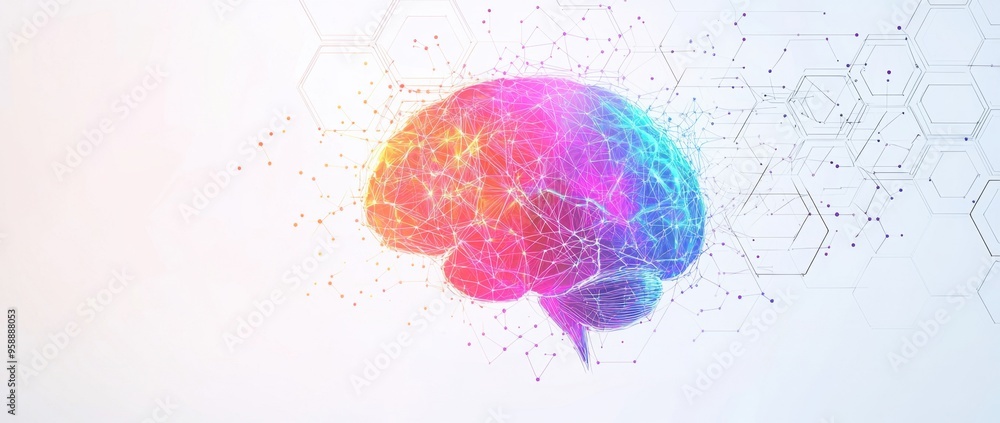 Poster a vibrant and colorful illustration of the human brain with neural connections, representing intelli