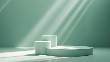 Minimalist Green Platform with Sunbeams