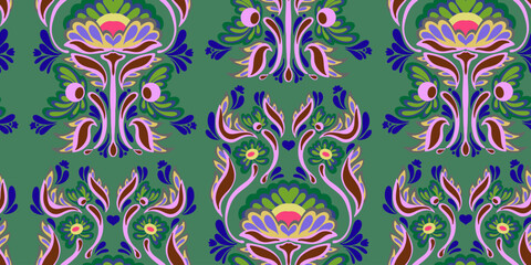 Ukrainian folk art flower motley ornament ethnic motifs vector seamless overlapping pattern stylized Petrykivka painting rapport