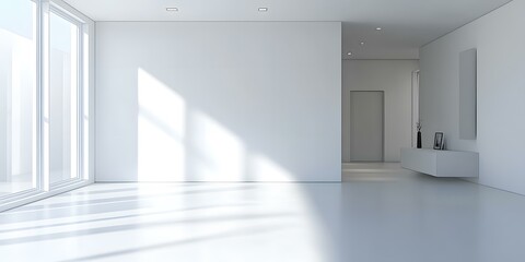 Minimalist White Room Interior Design with Large Window and Sunbeams