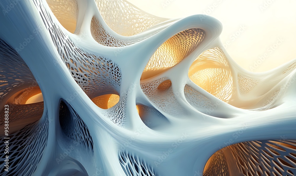Poster abstract white and orange architectural structure with latticework