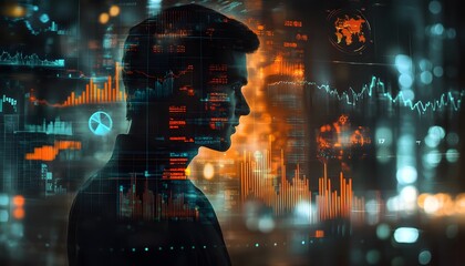 Silhouette of a Person with Overlaid Data and Charts