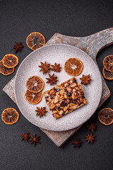 Delicious sweet nutrition bars with nuts, dried berries gluten free