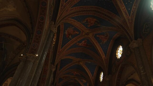 Frescoes under the dome of the Church of the Gesu in Rome. Mother church of the Society of Jesus belonging to the Catholic religious order. Italian architecture