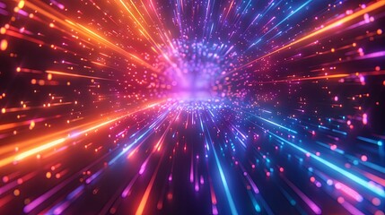 Fototapeta premium Abstract Background with Radiating Neon Lights and Glittering Particles