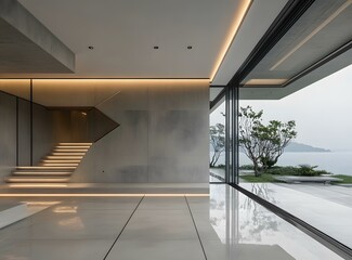 Modern Interior Design with Minimalist Architecture and Glass Windows