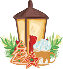 Christmas lantern illustration on transparent background.
