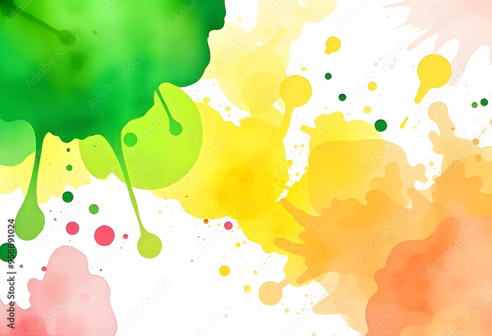 Poster abstract green and yellow blobs and splatters on a white background