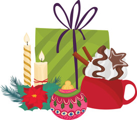 Christmas green gift illustration on transparent background.
