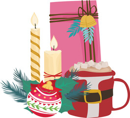 Christmas pink gift illustration on transparent background.
