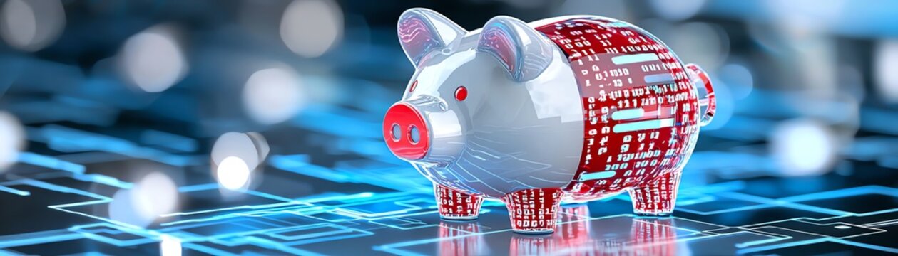 Digital piggy bank symbolizing savings and investment in a technology-oriented financial world.