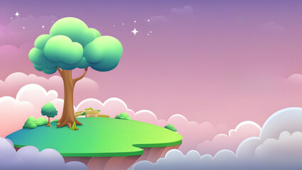 beautiful 3d cartoonish landscape with clouds 
