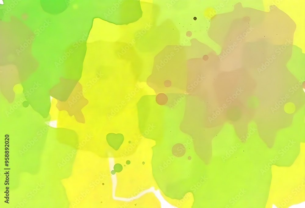 Poster abstract green and yellow blobs and splatters on a white background
