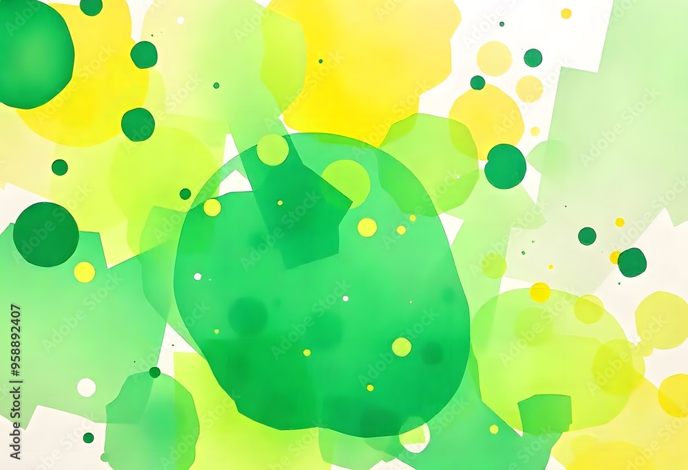 Poster abstract green and yellow blobs and splatters on a white background
