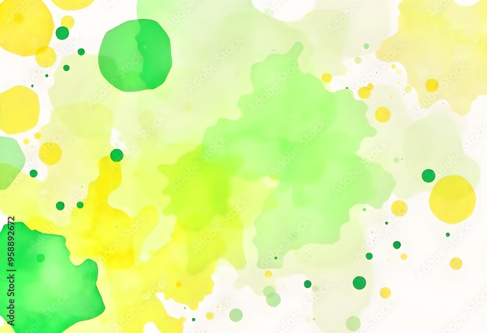 Poster abstract green and yellow blobs and splatters on a white background