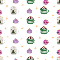 Christmas mug with drink seamless pattern background.
