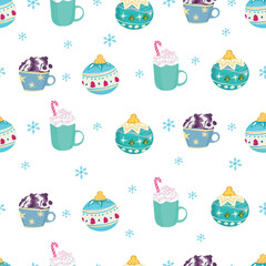 Christmas mug with drink seamless pattern background.
