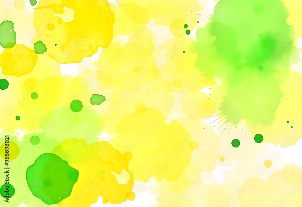 Poster abstract green and yellow blobs and splatters on a white background