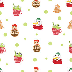 Christmas hot drink mug seamless pattern background.
