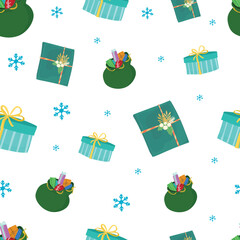 Green christmas gift seamless pattern background.
