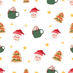 Christmas hot drink mug seamless pattern background.
