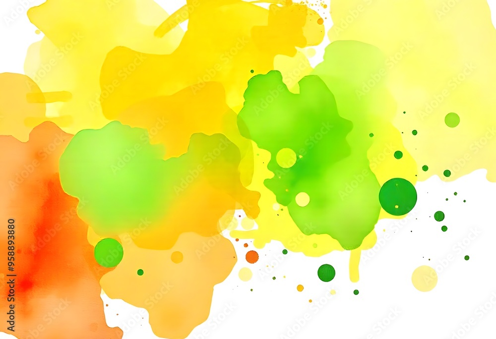 Poster abstract green and yellow blobs and splatters on a white background