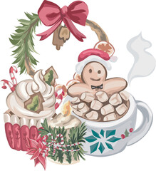 Beautiful christmas decoration illustration on transparent background.
