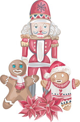 Christmas nutcracker decoration illustration on transparent background.

