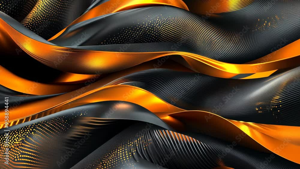 Poster stunning flowing waves of black and gold patterns creating a mesmerizing effect in an artistic displ