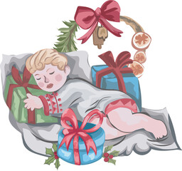 Christmas elf decoration illustration on transparent background.
