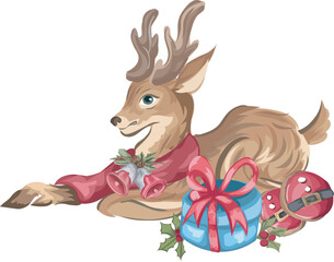 Christmas reindeer decoration illustration on transparent background.
