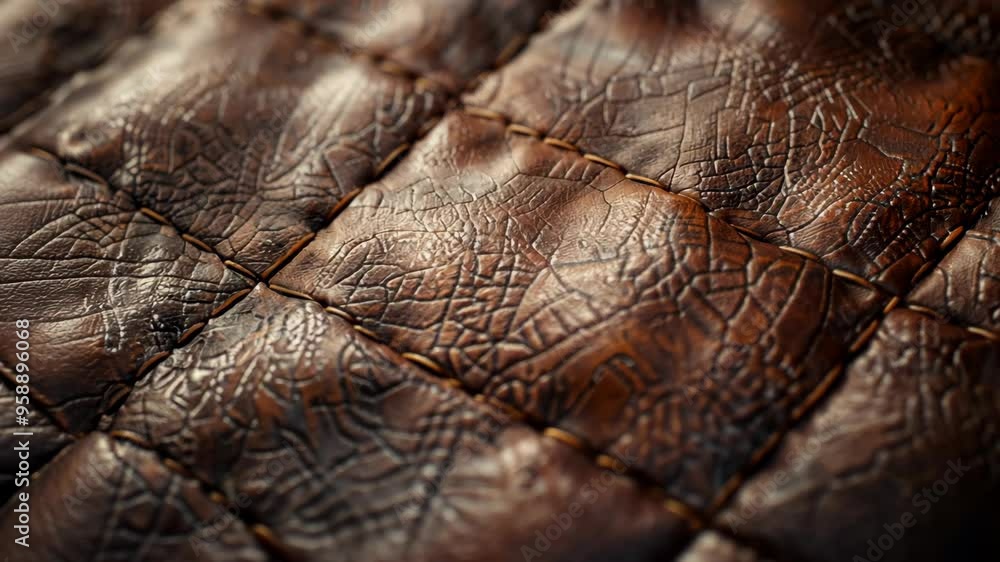 Poster detailed close-up of textured leather showing unique patterns and craftsmanship in a well-lit settin