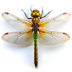 a close up of a dragonfly with white background