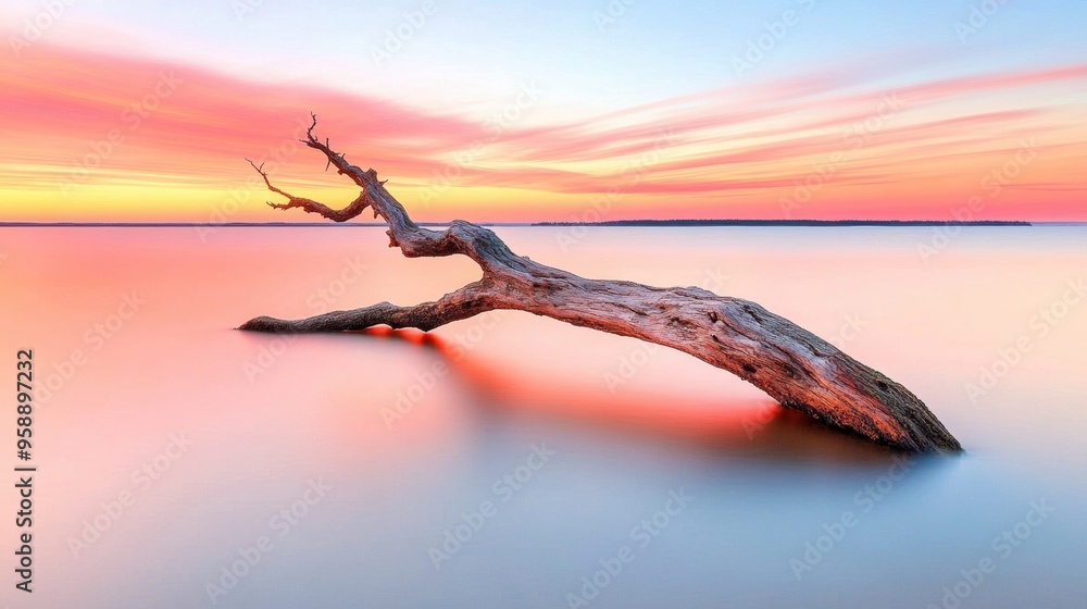 Poster a tree is sitting in the middle of a body of water, ai