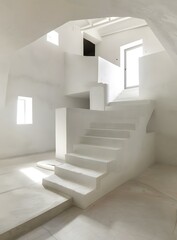 Modern Minimalist Interior Design Of A White Room With Stairs