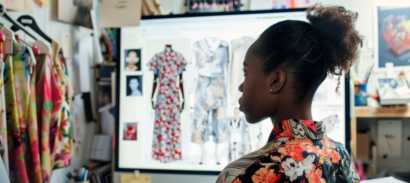 Fashion Designer in Studio Evaluating Competitor Collection with Determined and Envious Expression - Powered by Adobe