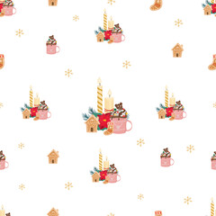 Christmas candle seamless pattern background.
