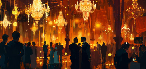 Cultural Awards Gala Under Glowing Chandeliers in a Grand Hall - Art and Heritage Recognition Event