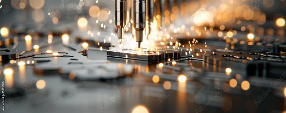 Aufkleber close-up of electronic circuit board with lights, showcasing intricate details and modern technology