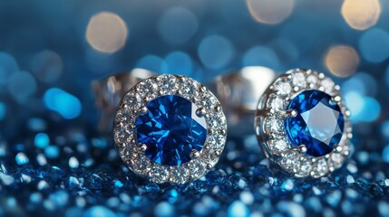 Sapphire Earrings on Sparkling Blue Background
